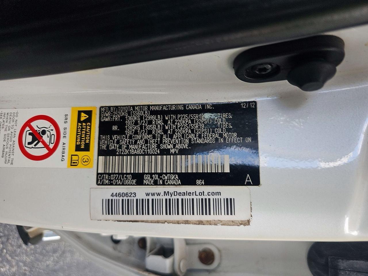 2013 Lexus Rx 350 White vin: 2T2ZK1BA8DC110024
