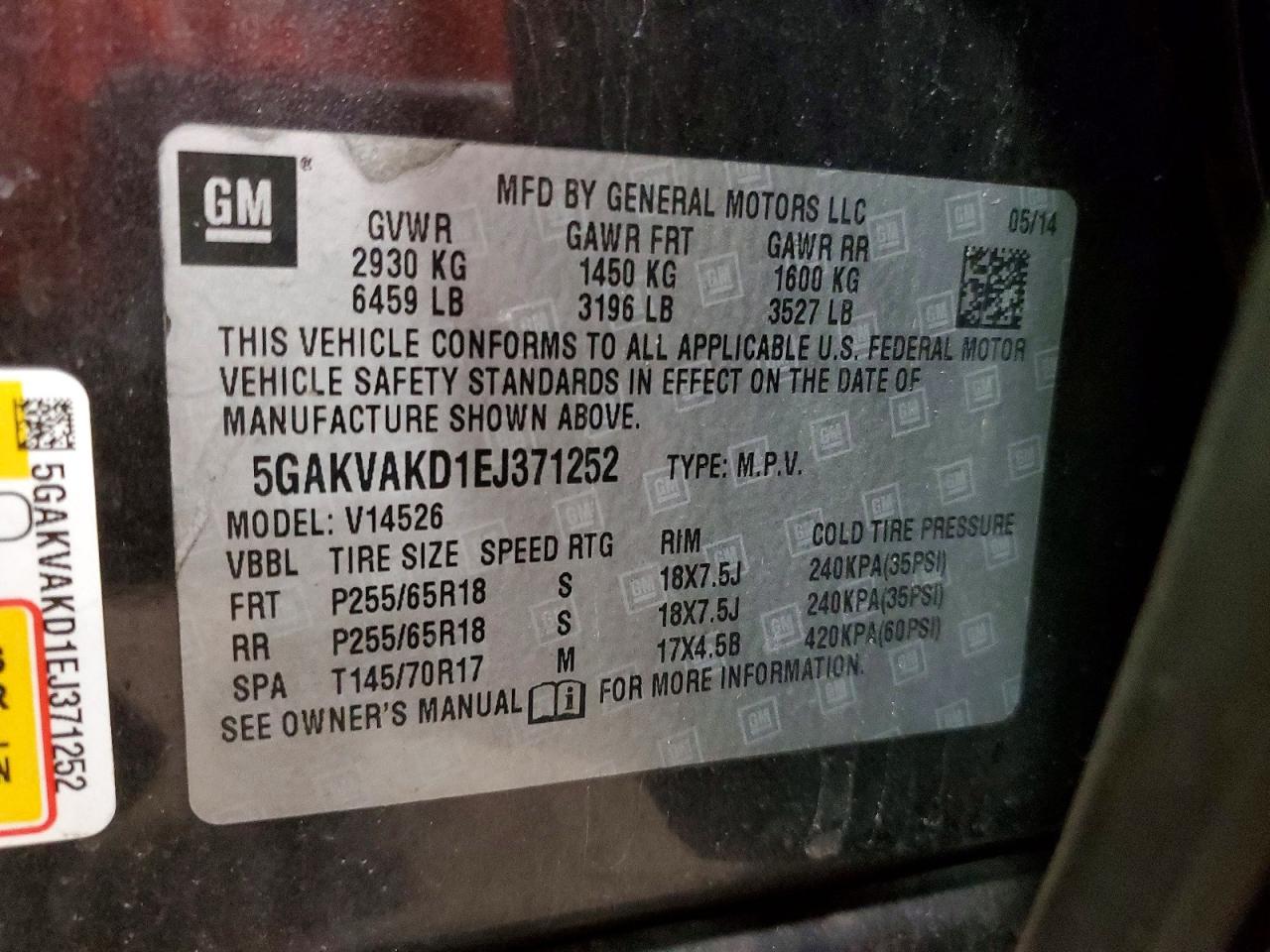 2014 Buick Enclave Charcoal vin: 5GAKVAKD1EJ371252
