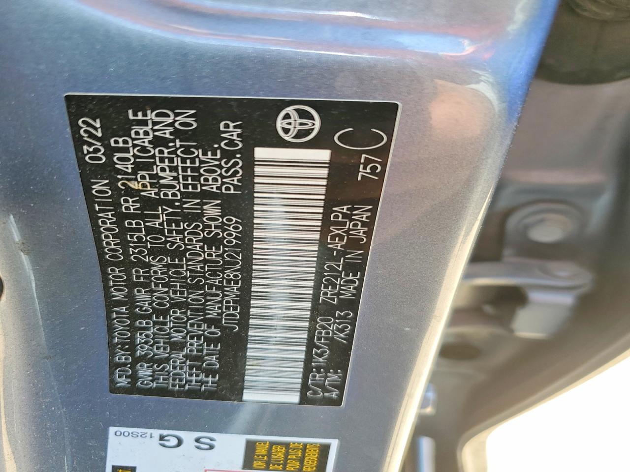 2022 Toyota Corolla Le Blue vin: JTDEPMAE8NJ219969