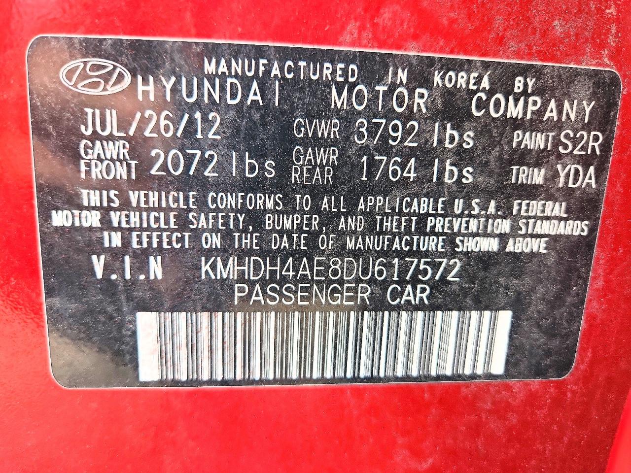 2013 Hyundai Elantra Gls Red vin: KMHDH4AE8DU617572