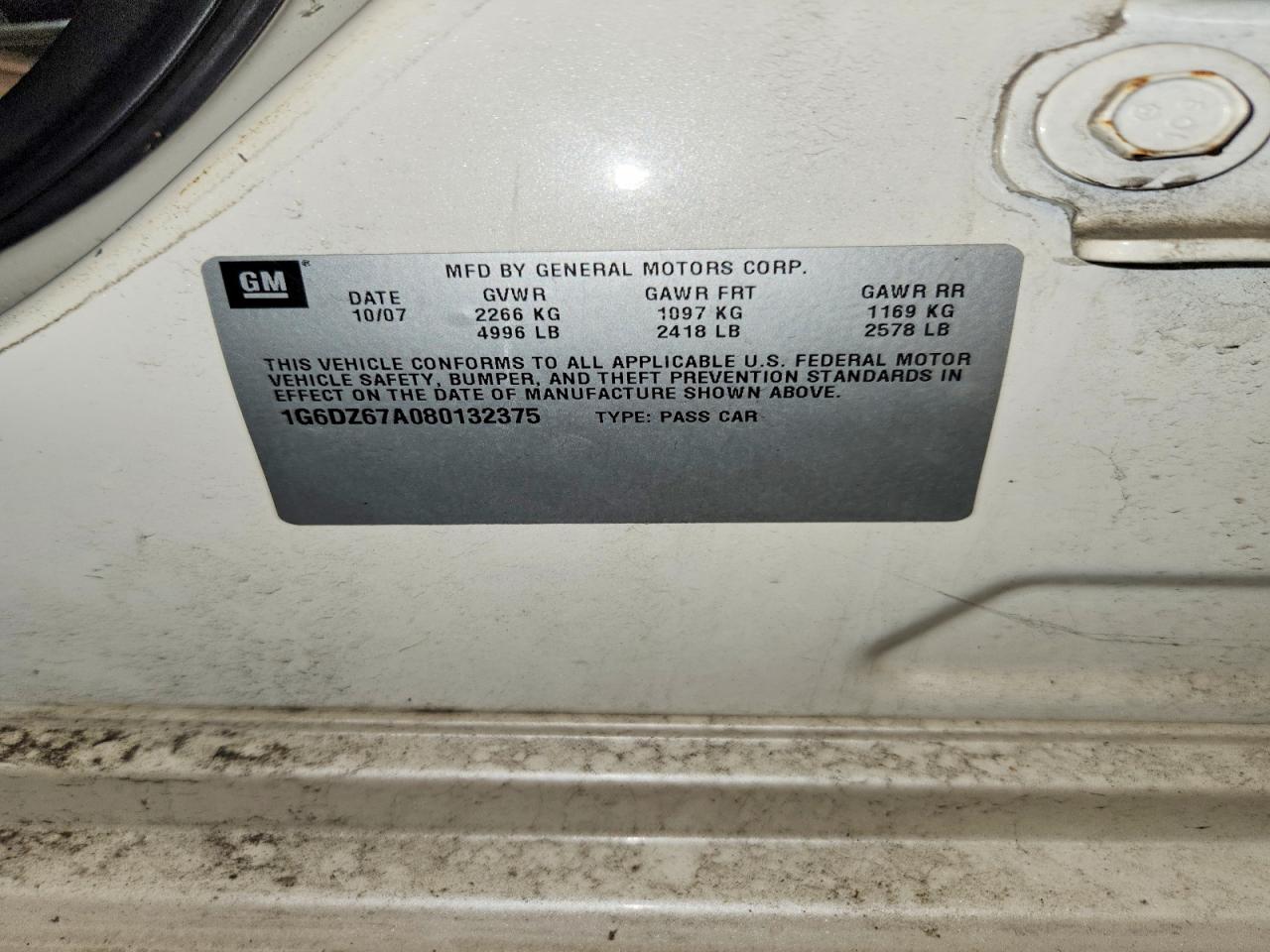 2008 Cadillac Sts White vin: 1G6DZ67A080132375
