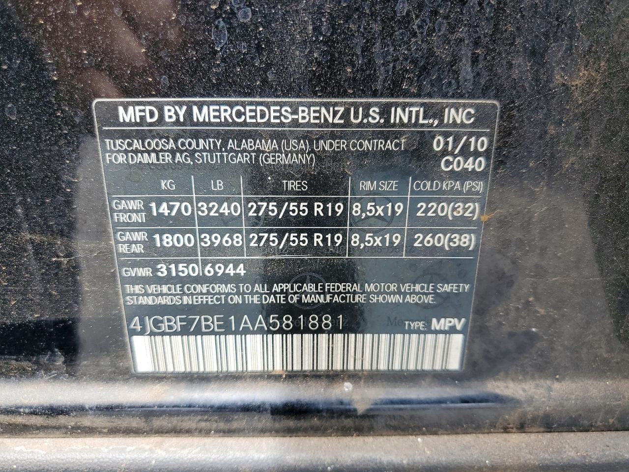 2010 Mercedes-benz Gl 450 4matic Black vin: 4JGBF7BE1AA581881