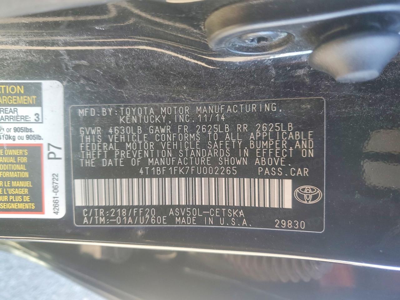 2015 Toyota Camry Se Black vin: 4T1BF1FK7FU002265