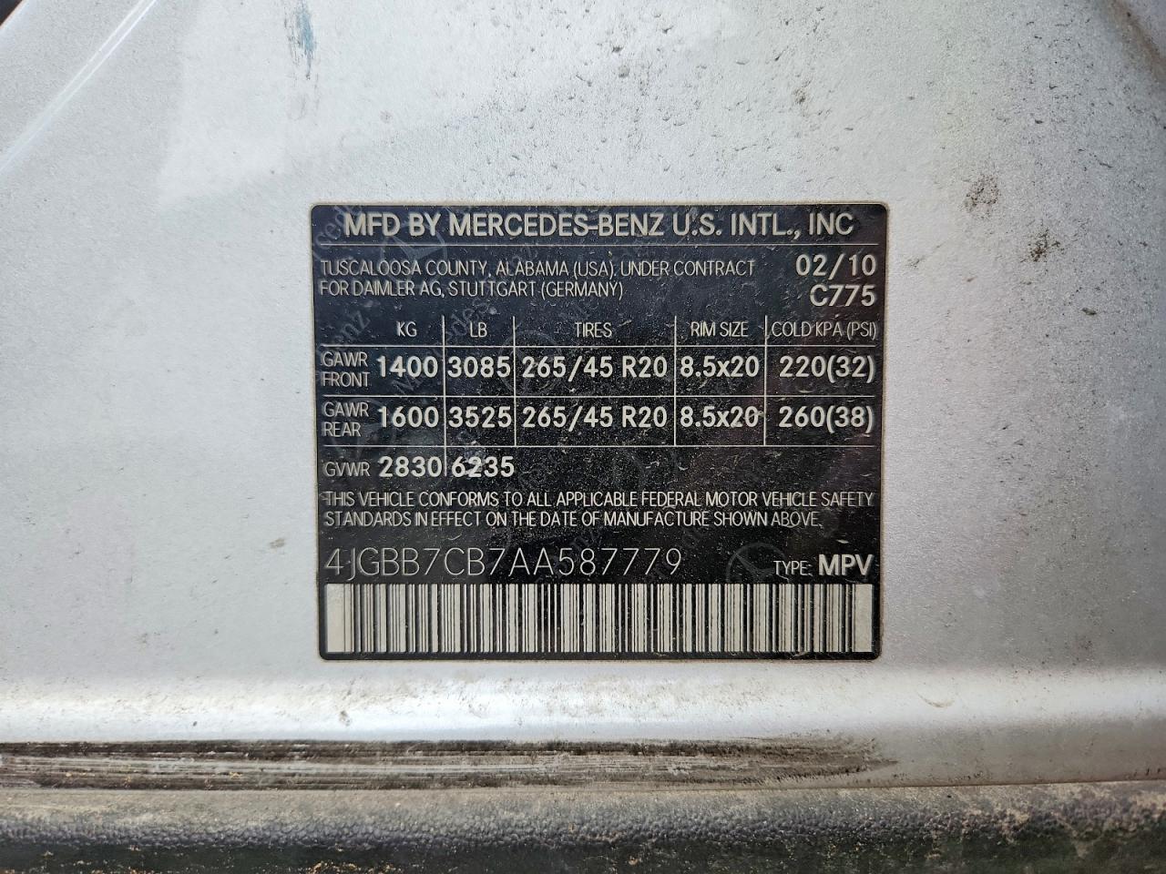 2010 Mercedes-benz Ml 550 4matic Серебряный vin: 4JGBB7CB7AA587779