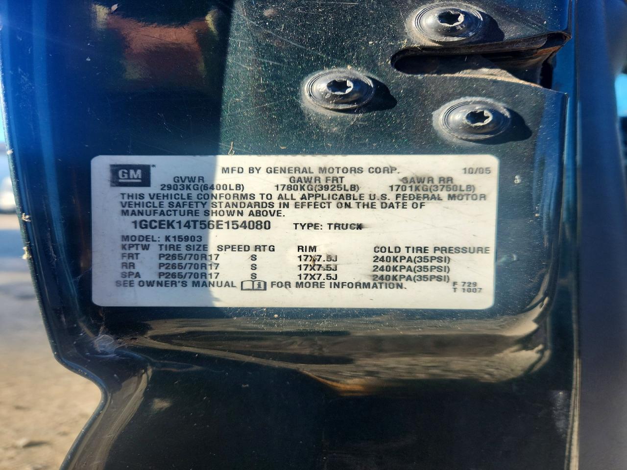 2006 Chevrolet Silverado K1500 Green vin: 1GCEK14T56E154080