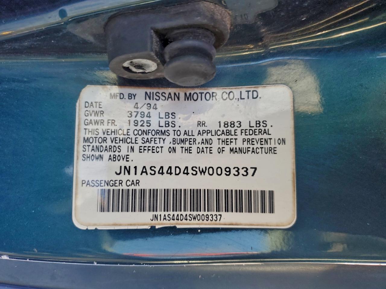 1995 Nissan 240sx Base Blue vin: JN1AS44D4SW009337