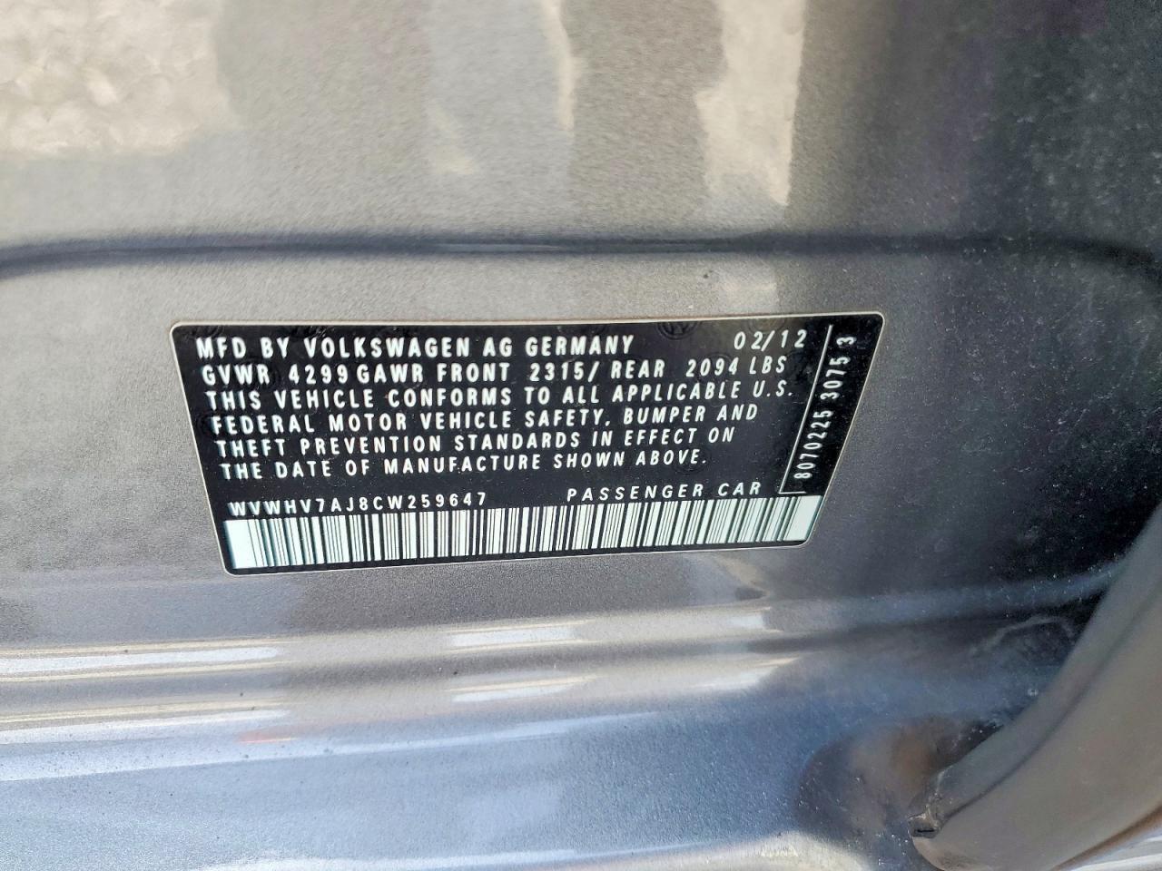 2012 Volkswagen Gti Gray vin: WVWHV7AJ8CW259647