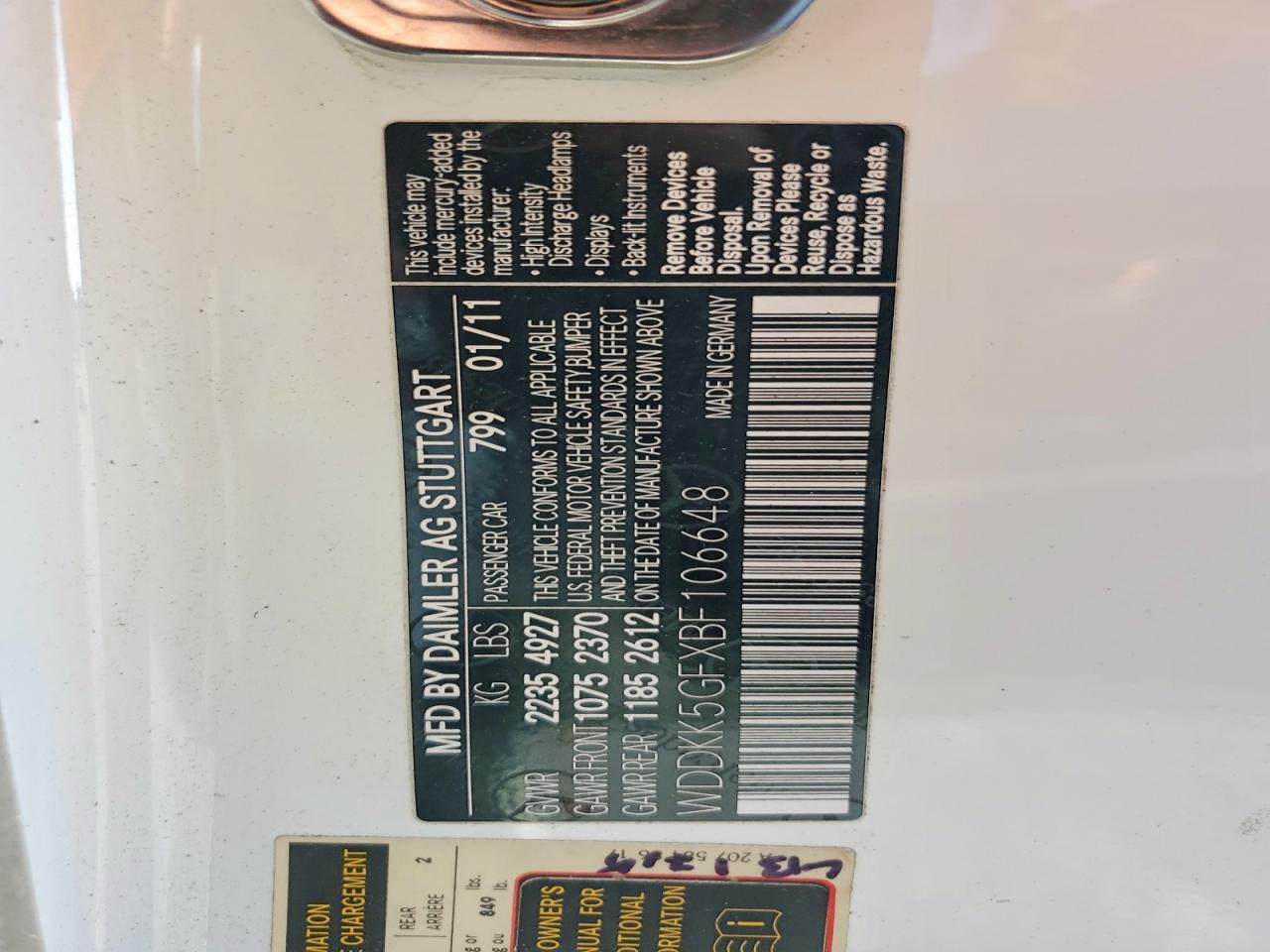2011 Mercedes-benz E 350 White vin: WDDKK5GFXBF106648
