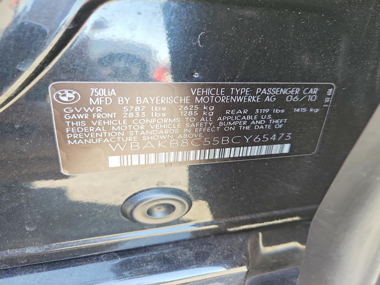 2011 Bmw 750 Li Черный vin: WBAKB8C55BCY65473