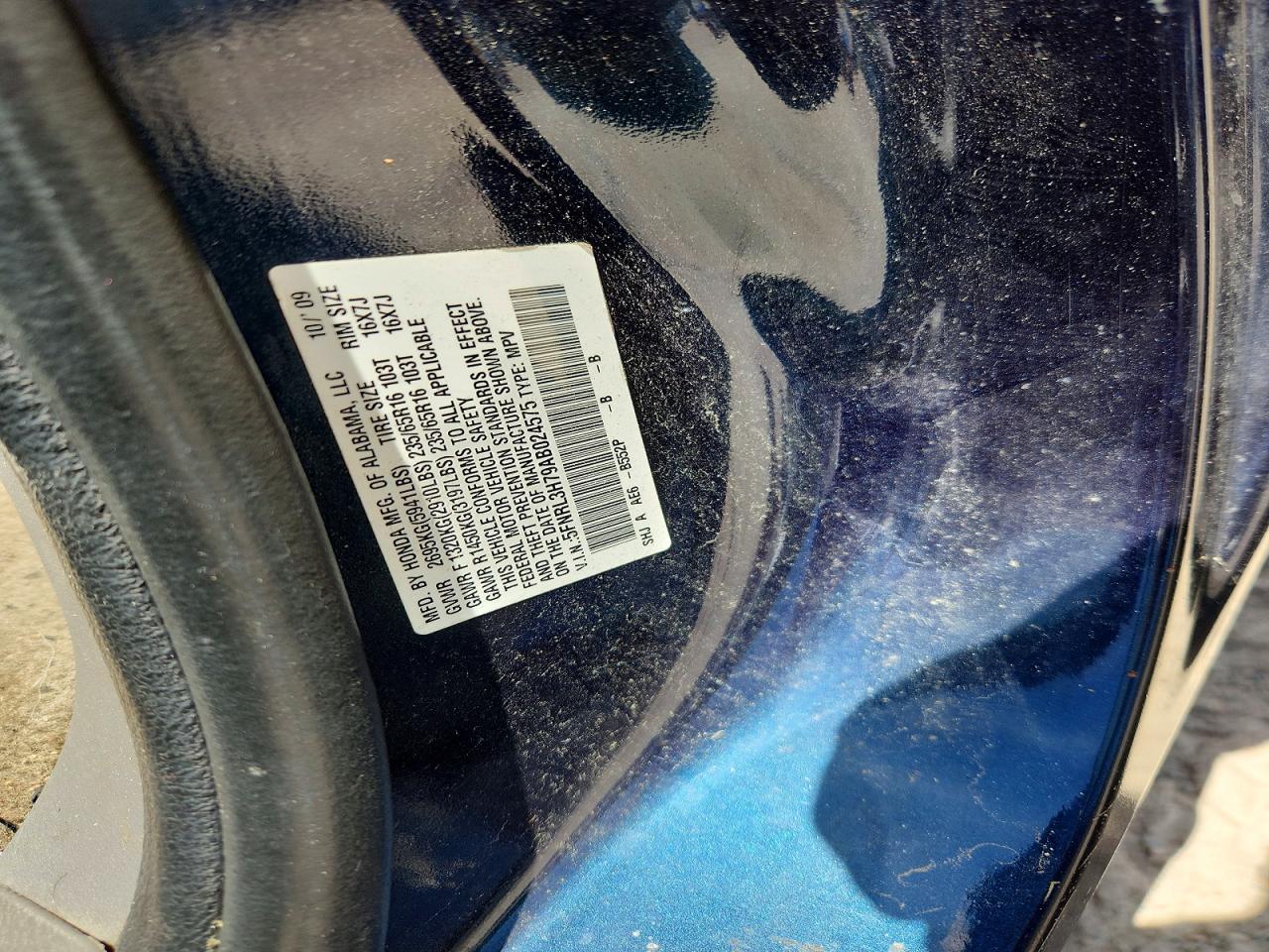 2010 Honda Odyssey Exl Blue vin: 5FNRL3H79AB024575