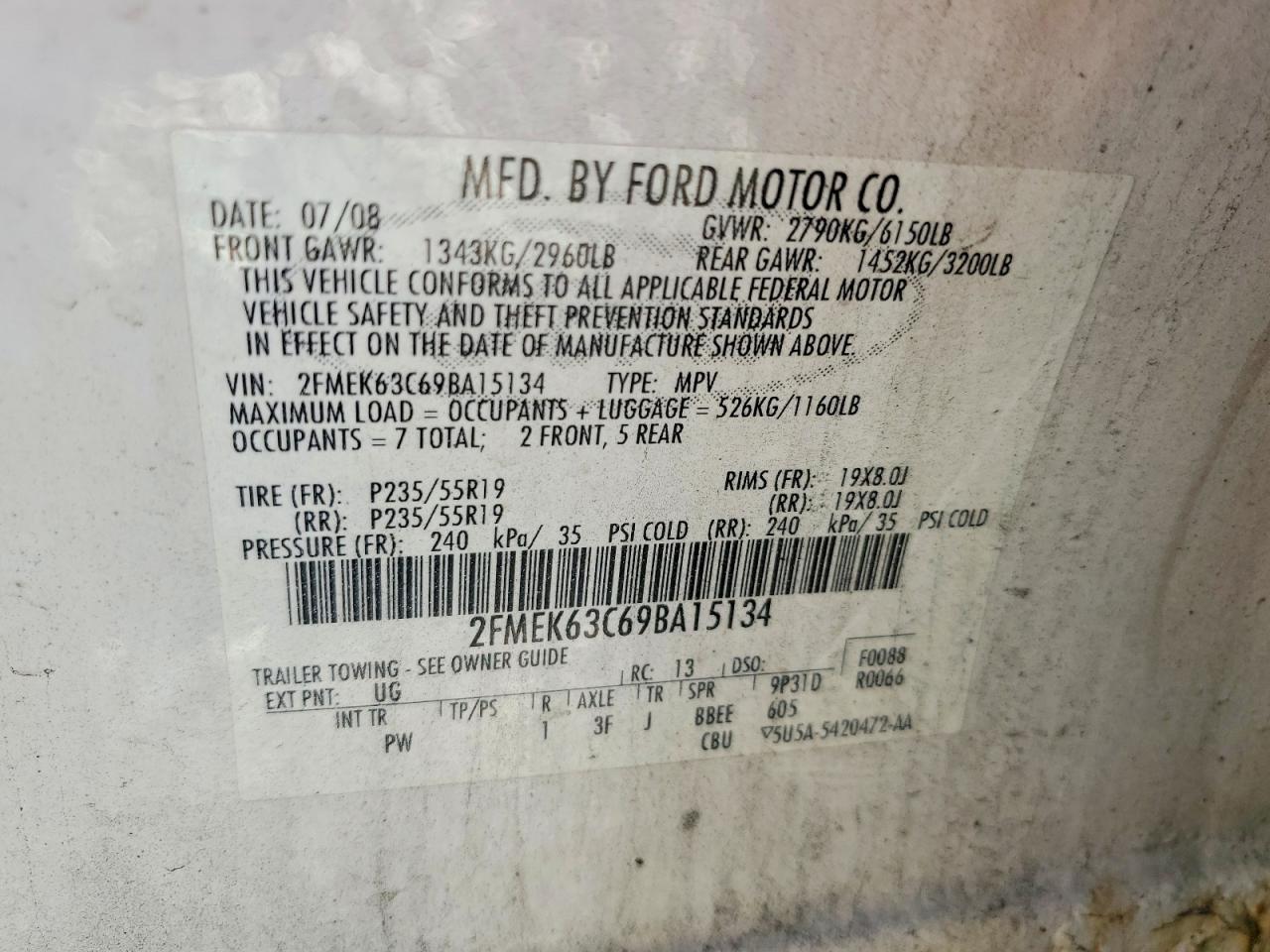 2009 Ford Flex Limited White vin: 2FMEK63C69BA15134