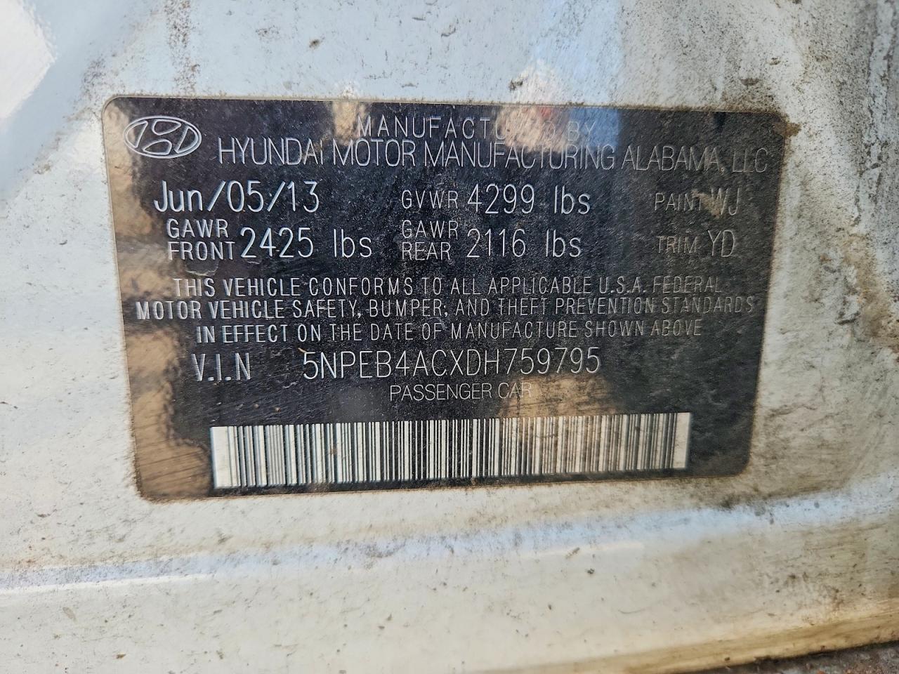 2013 Hyundai Sonata Gls White vin: 5NPEB4ACXDH759795