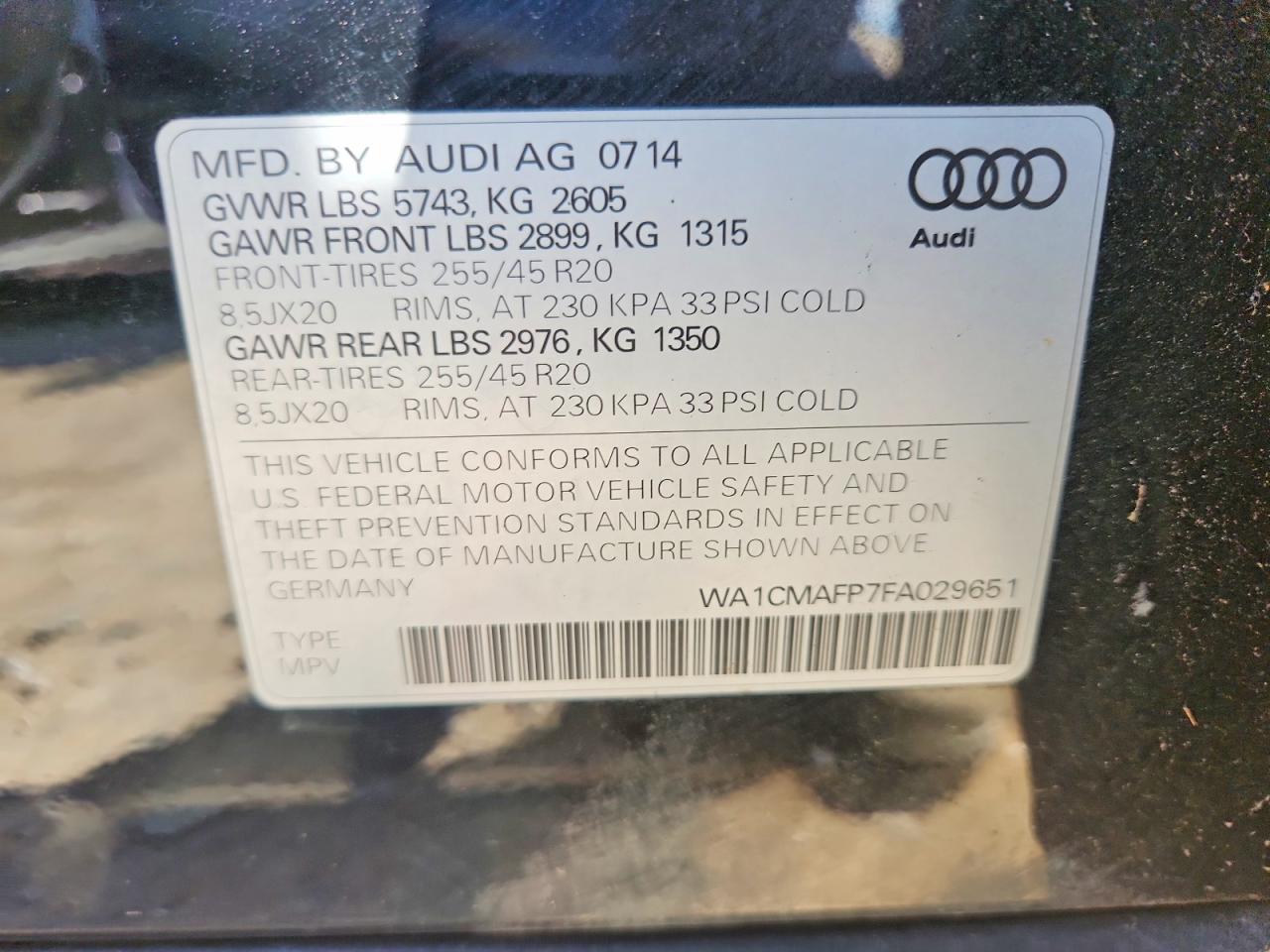 2015 Audi Q5 Tdi Premium Plus Black vin: WA1CMAFP7FA029651