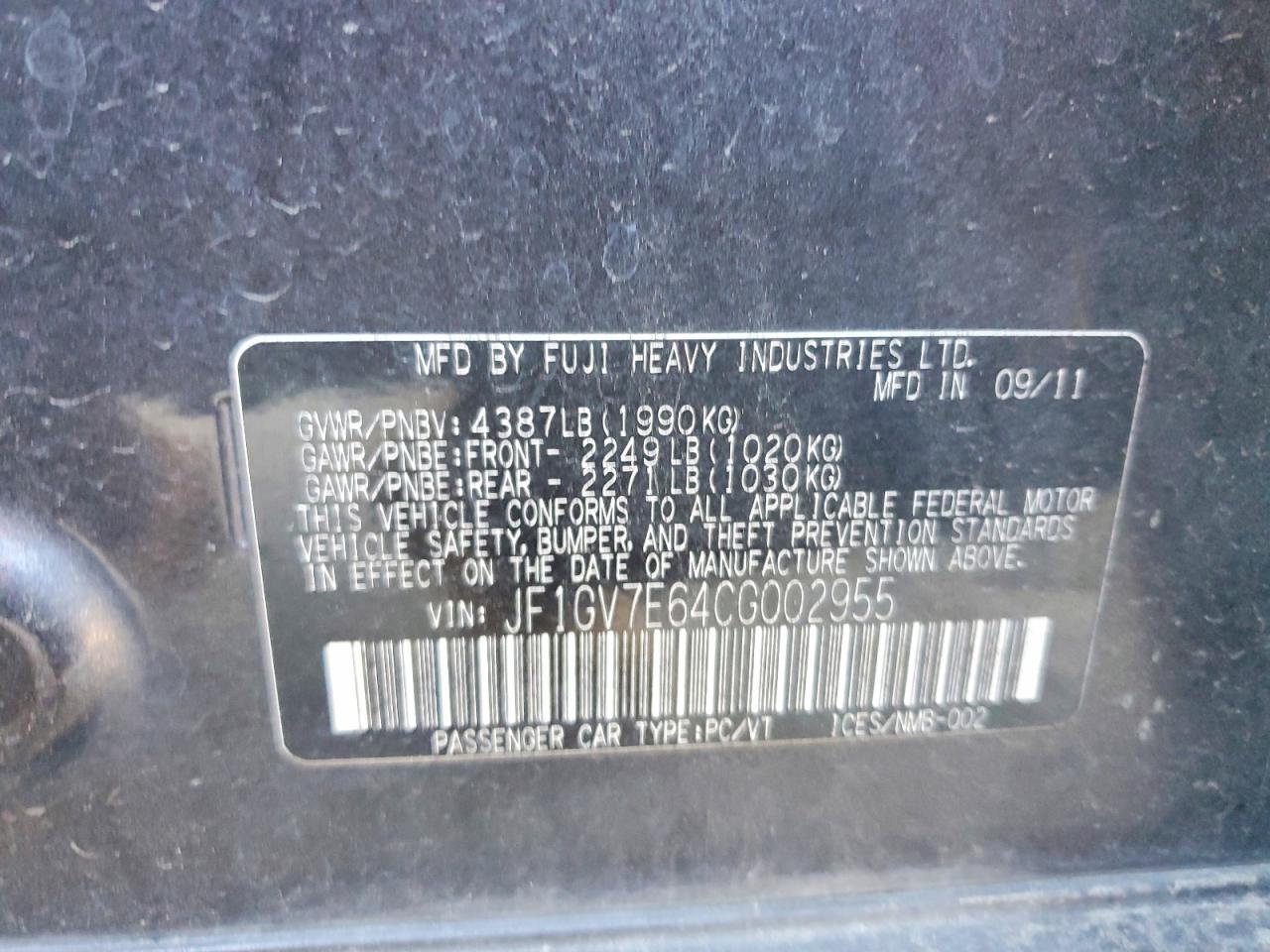 2012 Subaru Impreza Wrx Gray vin: JF1GV7E64CG002955