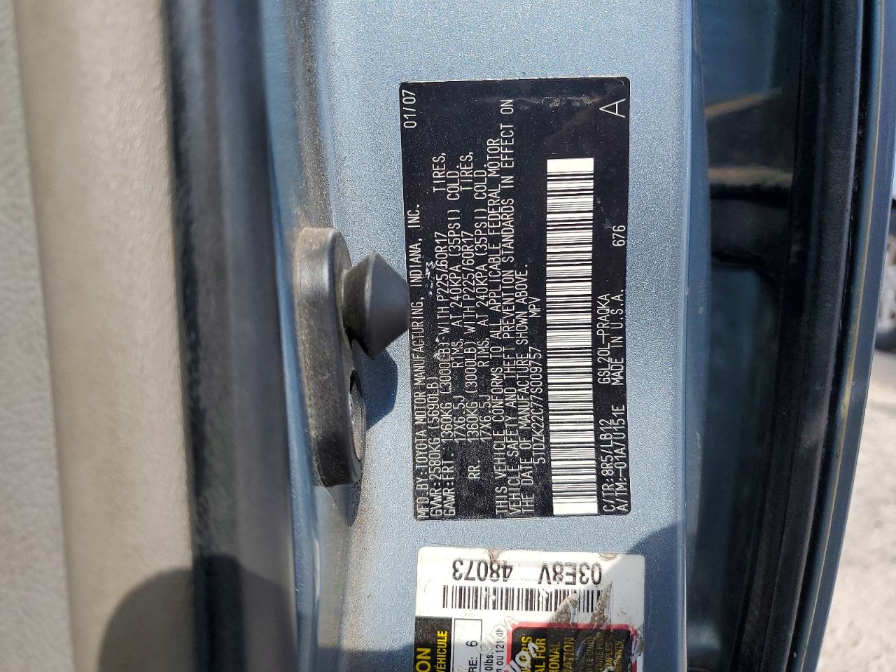 2007 Toyota Sienna Xle 7-passenger Blue vin: 5TDZK22C77S009757