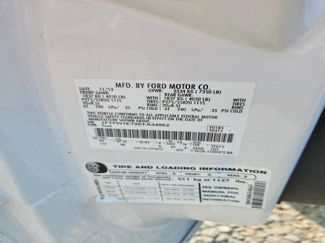 2014 Ford F150 Supercrew White vin: 1FTFW1ET9EFA34962