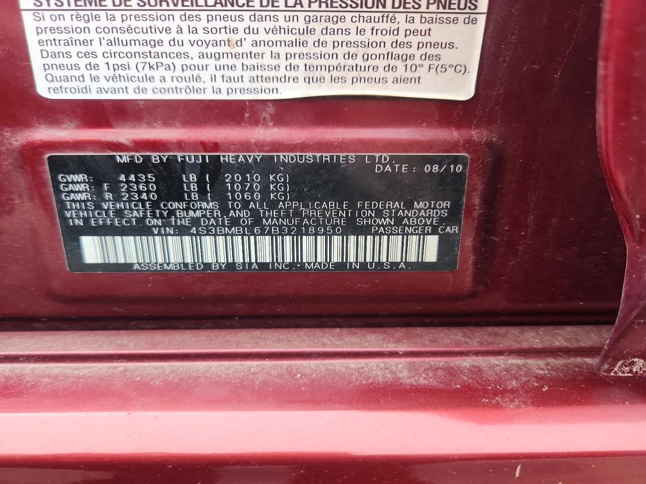 2011 Subaru Legacy 2.5i Limited Red vin: 4S3BMBL67B3218950