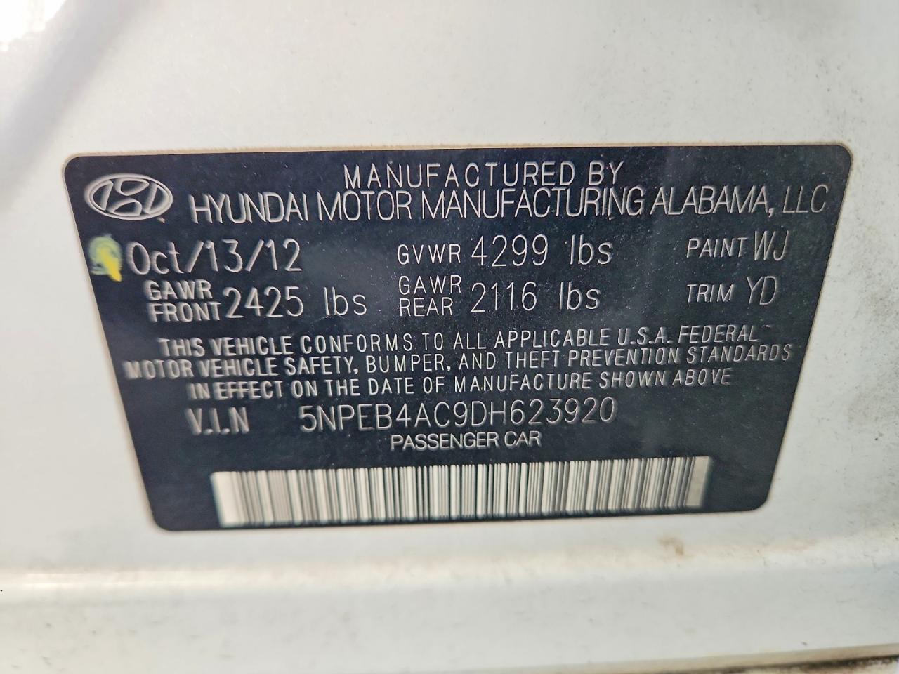 2013 Hyundai Sonata Gls White vin: 5NPEB4AC9DH623920