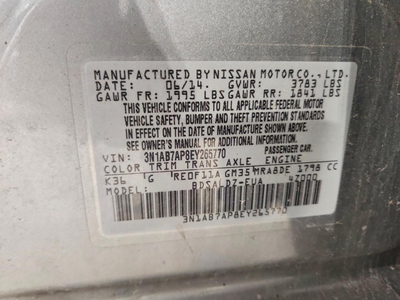2014 Nissan Sentra Sv Gray vin: 3N1AB7AP8EY265770