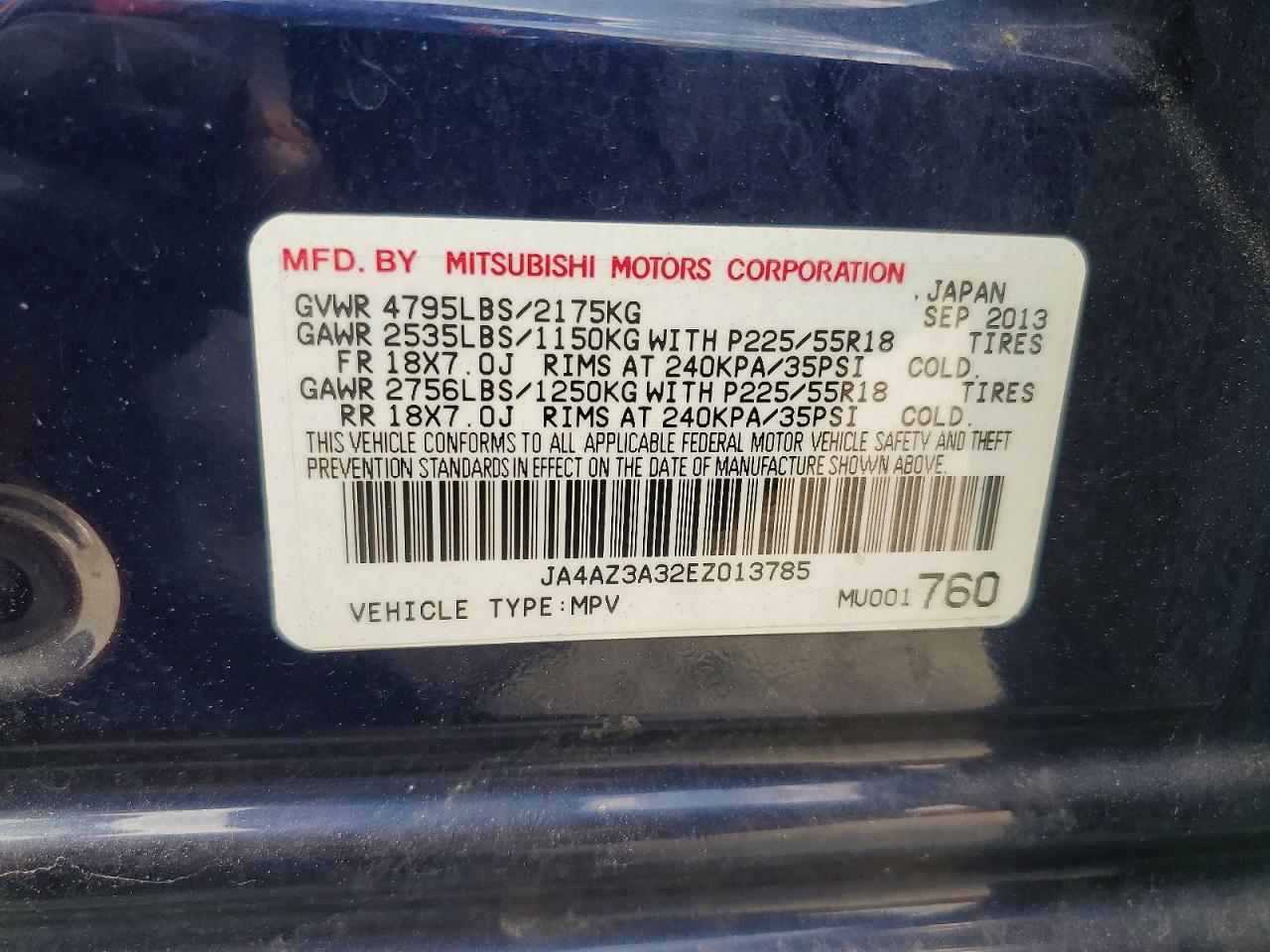 2014 Mitsubishi Outlander Se Синий vin: JA4AZ3A32EZ013785
