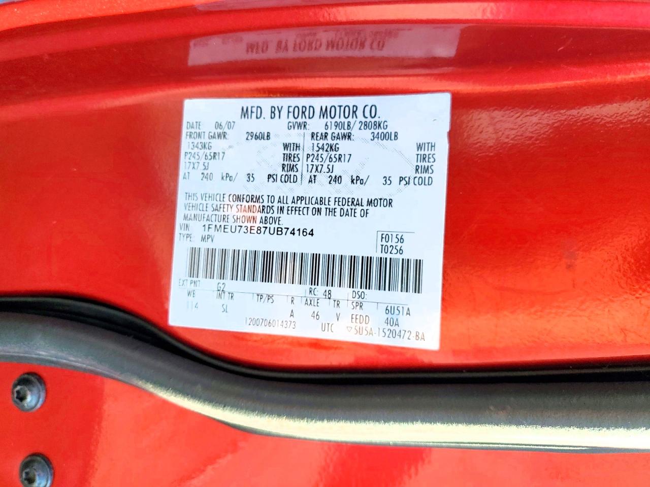2007 Ford Explorer Xlt Red vin: 1FMEU73E87UB74164