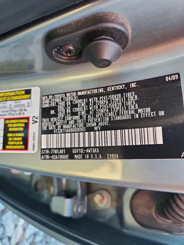 2009 Toyota Venza Fwd V6 Green vin: 4T3ZK11A89U008905