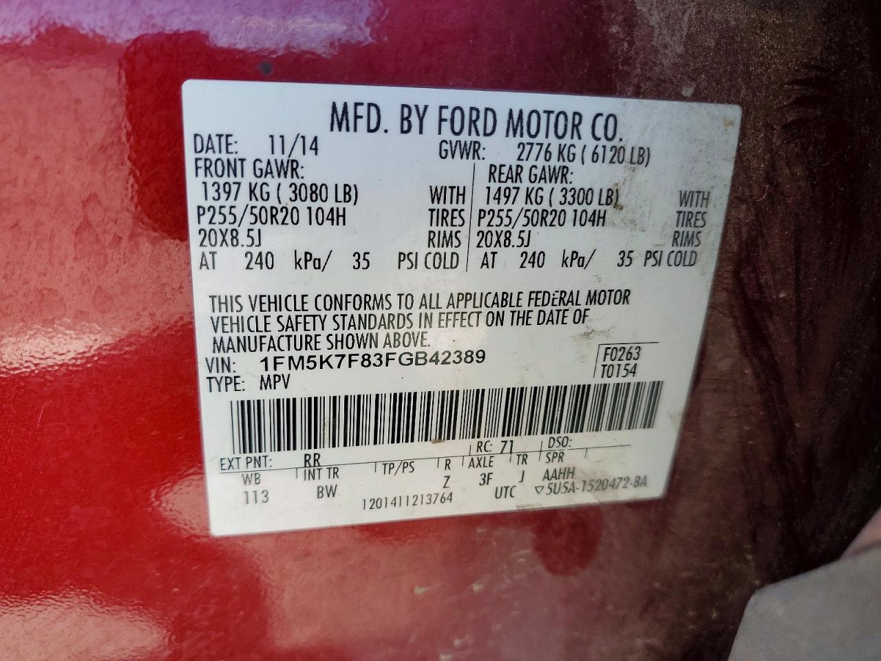 2015 Ford Explorer Limited Red vin: 1FM5K7F83FGB42389