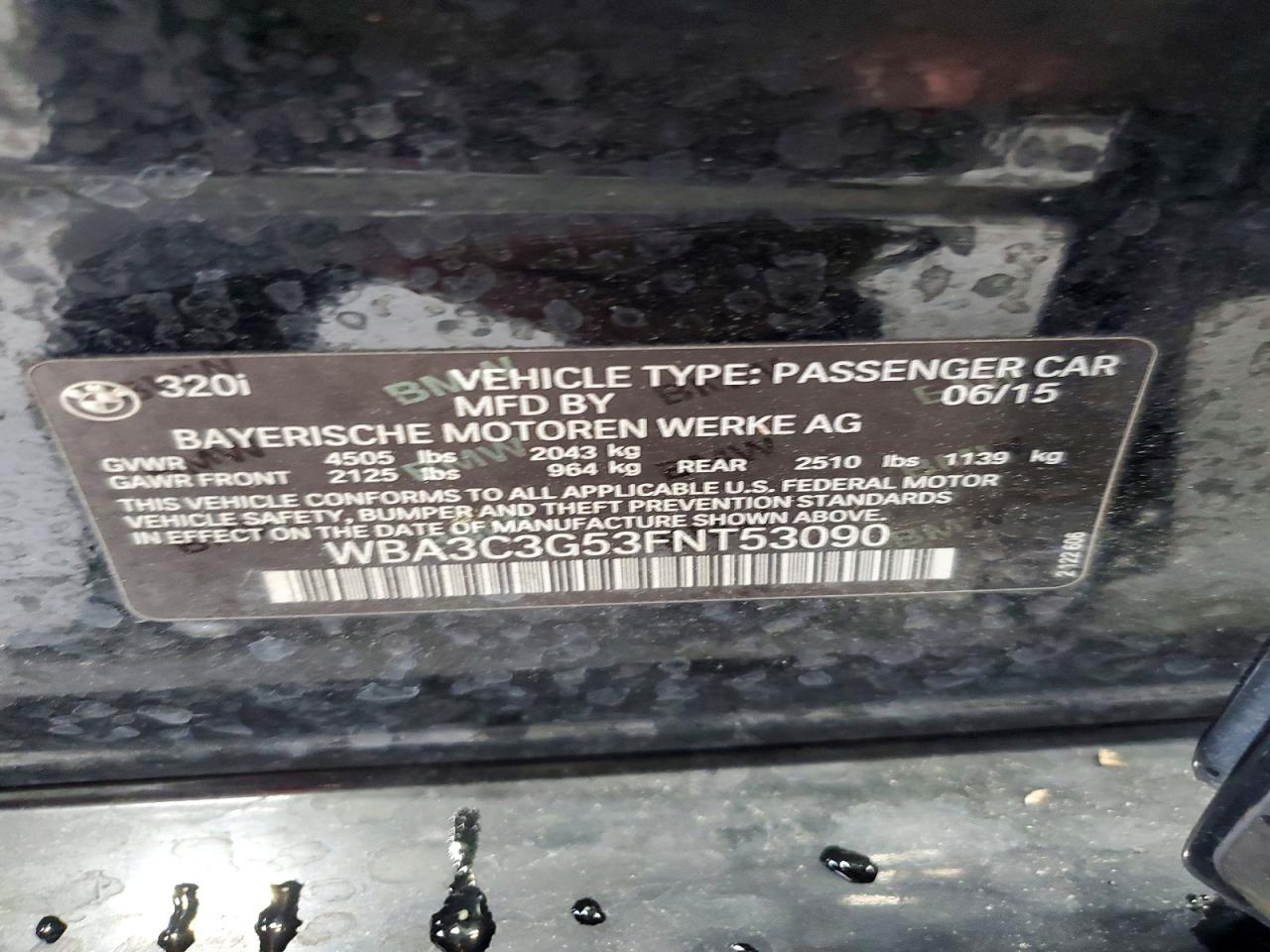 2015 Bmw 320 I Xdrive Black vin: WBA3C3G53FNT53090