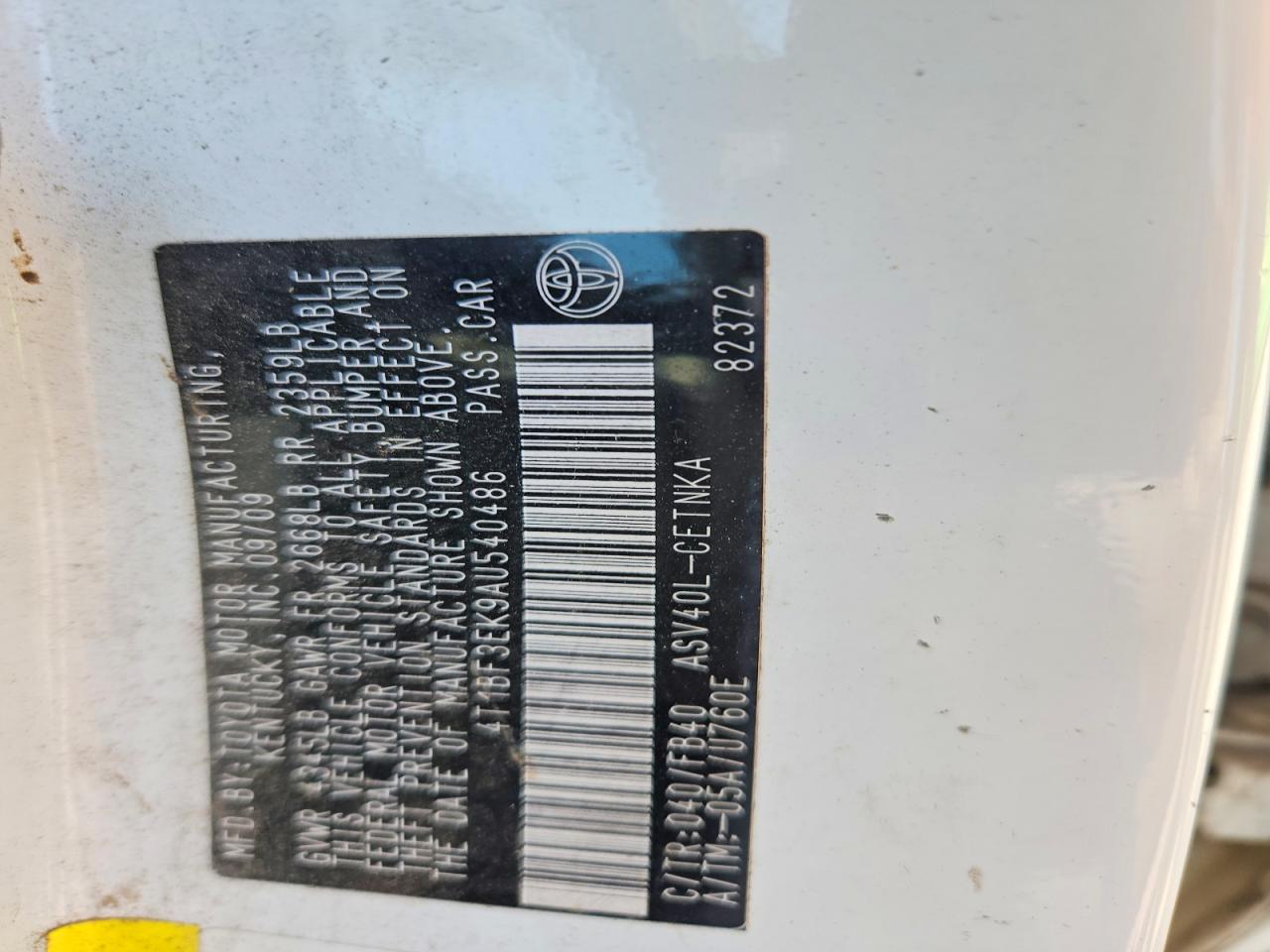 2010 Toyota Camry Le White vin: 4T1BF3EK9AU540486