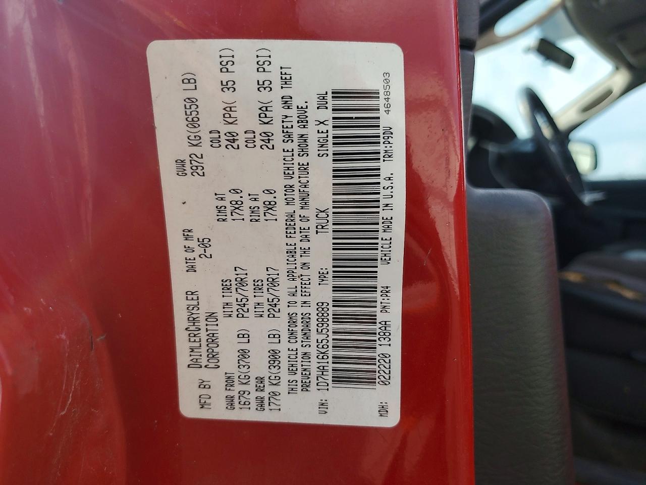 2005 Dodge Ram 1500 St Red vin: 1D7HA16K65J598889