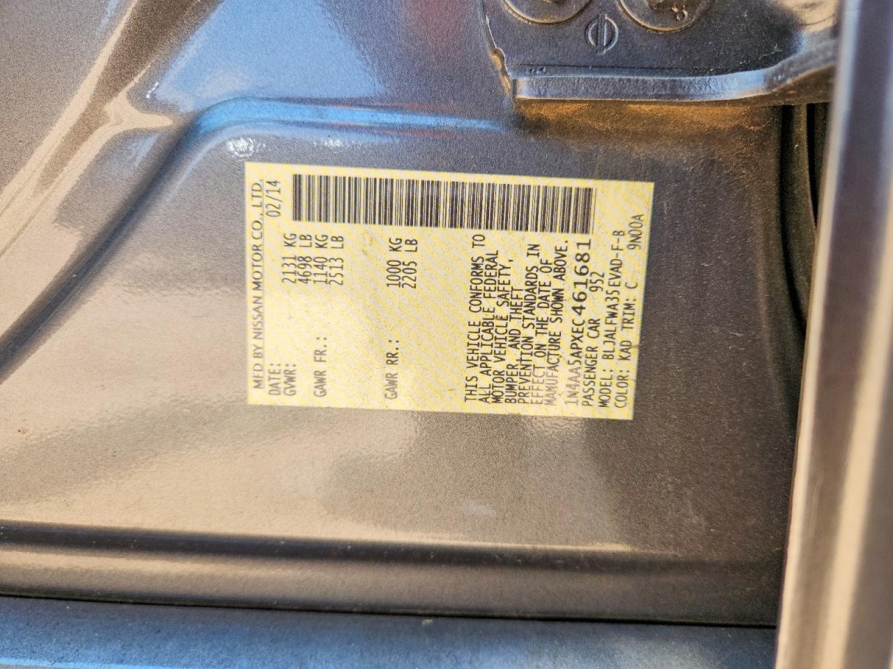 2014 Nissan Maxima 3.5 S Gray vin: 1N4AA5APXEC461681