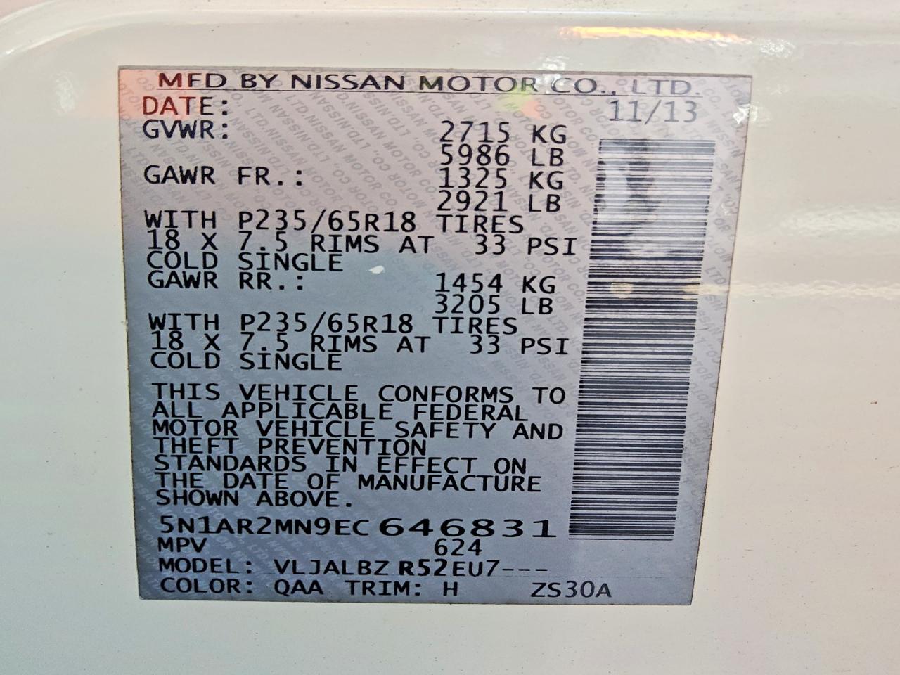 2014 Nissan Pathfinder S White vin: 5N1AR2MN9EC646831