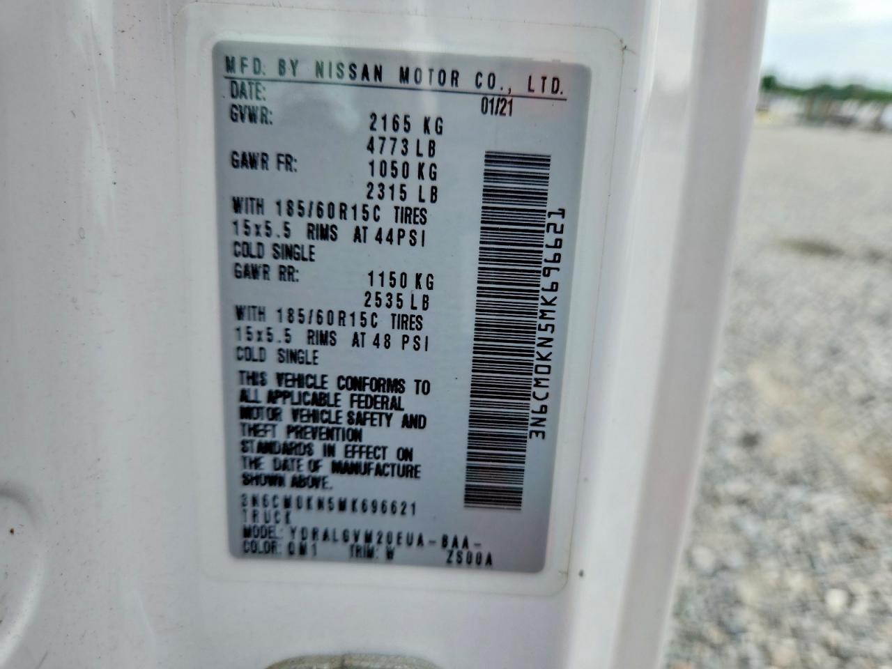 2021 Nissan Nv200 White vin: 3N6CM0KN5MK696621