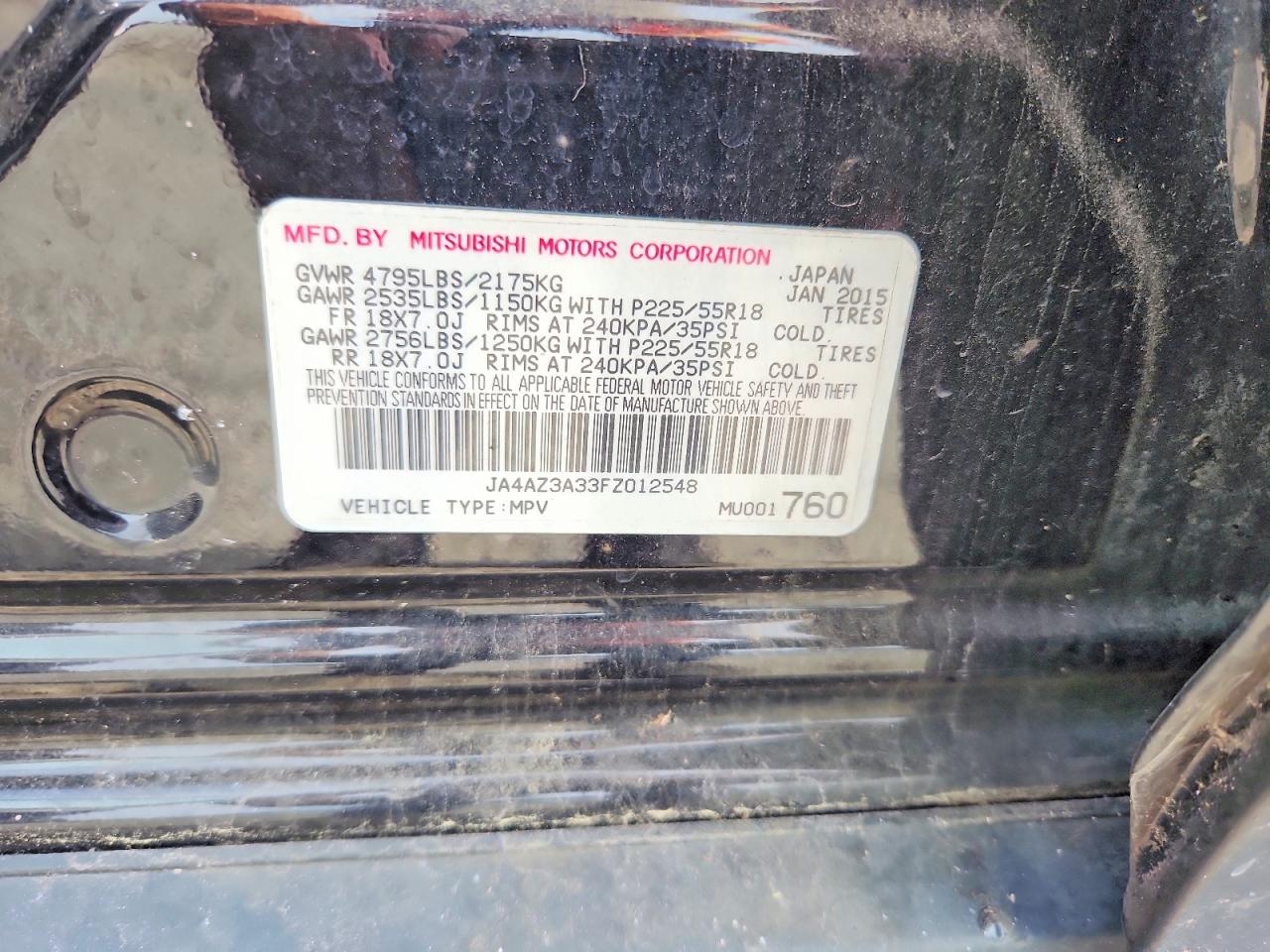 2015 Mitsubishi Outlander Se Black vin: JA4AZ3A33FZ012548