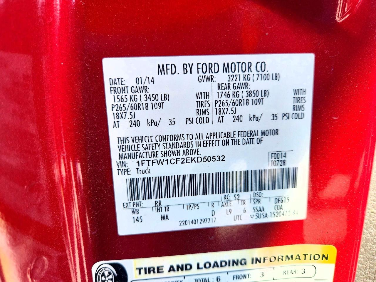 2014 Ford F150 Supercrew Red vin: 1FTFW1CF2EKD50532