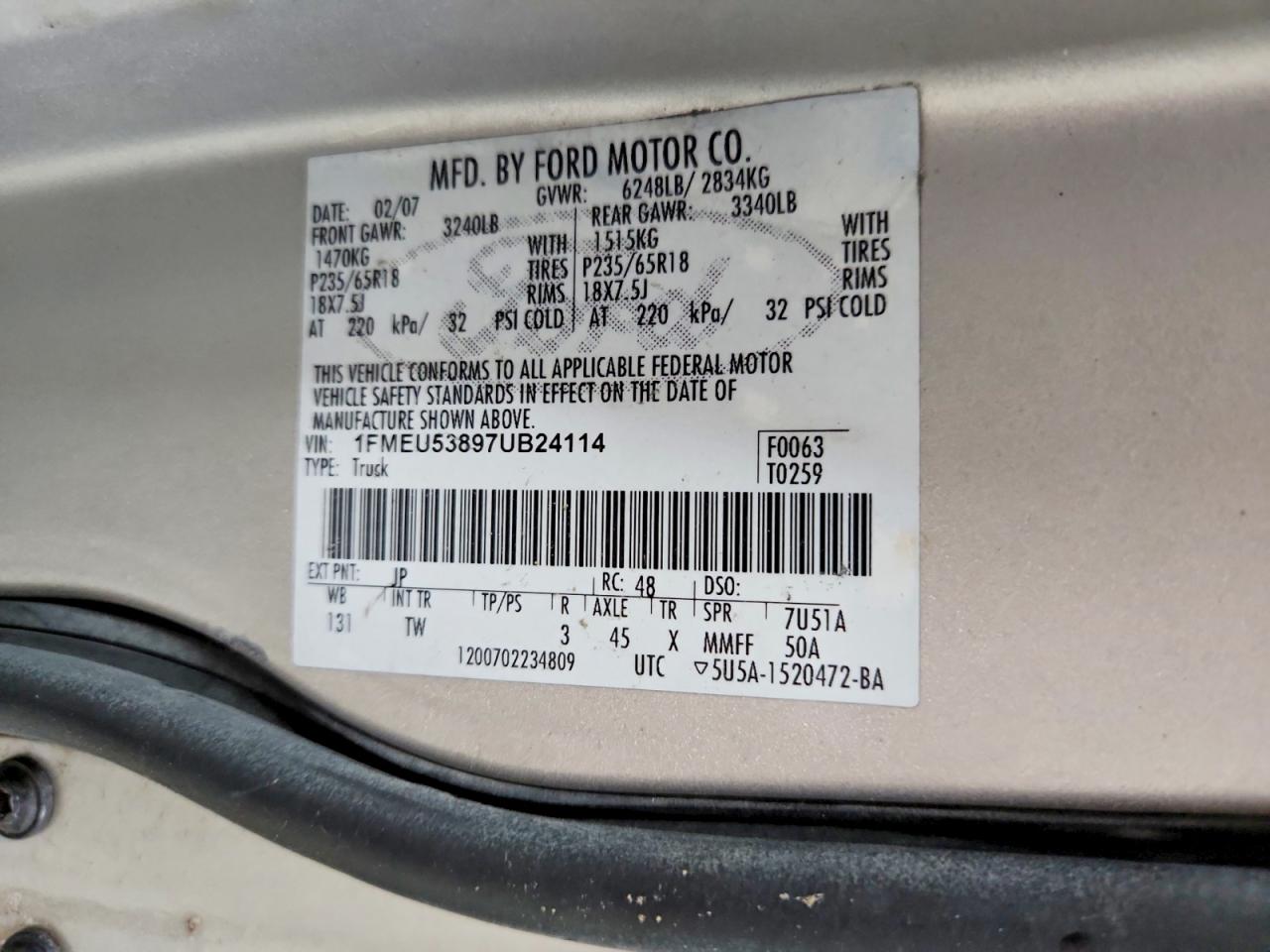 2007 Ford Explorer Sport Trac Limited Silver vin: 1FMEU53897UB24114
