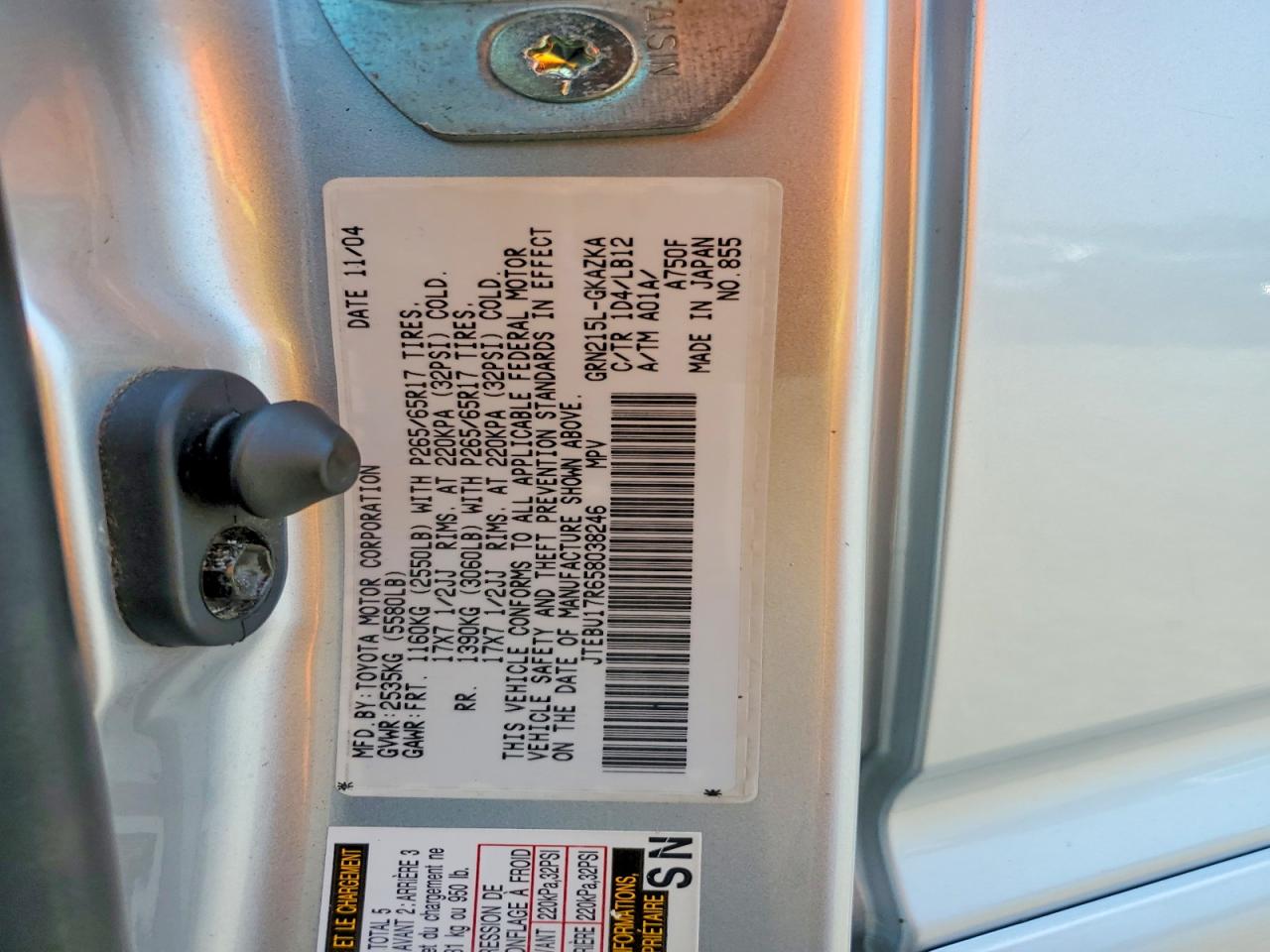 2005 Toyota 4runner Limited Silver vin: JTEBU17R658038246