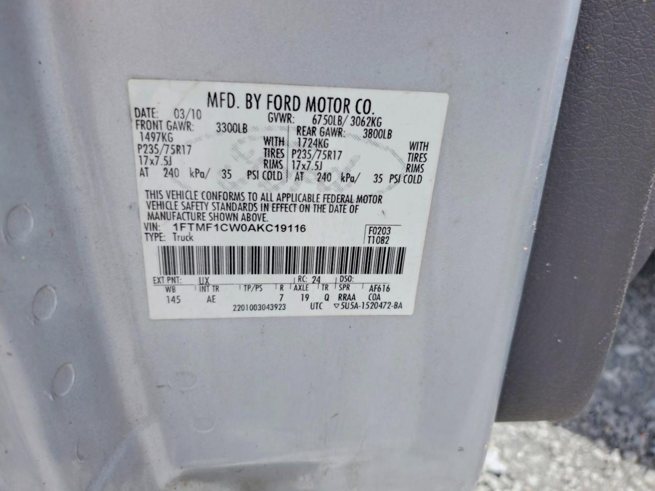 2010 Ford F150 Silver vin: 1FTMF1CW0AKC19116