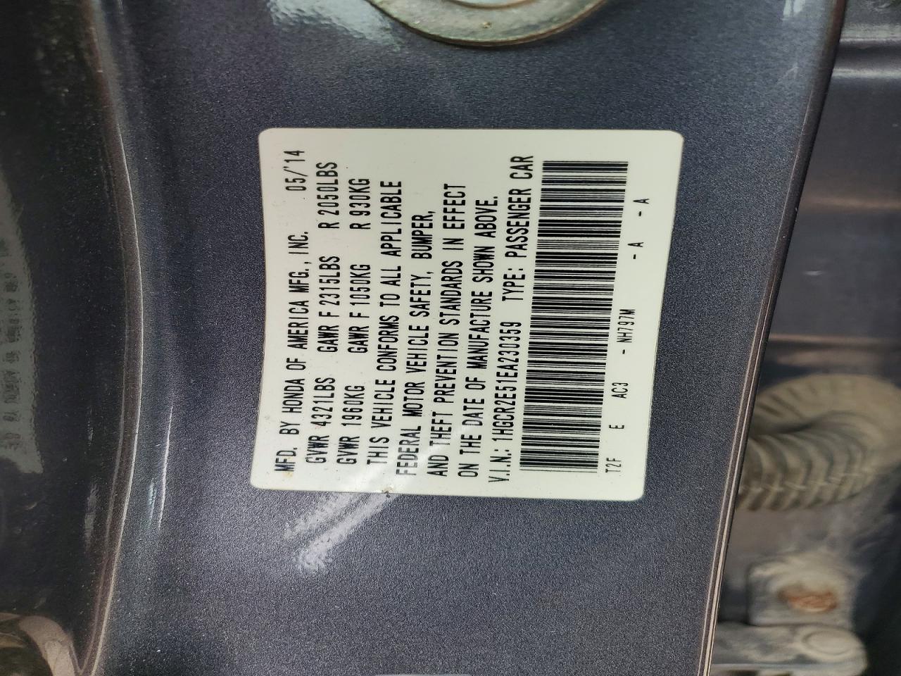 2014 Honda Accord Sport Серый vin: 1HGCR2E51EA230359