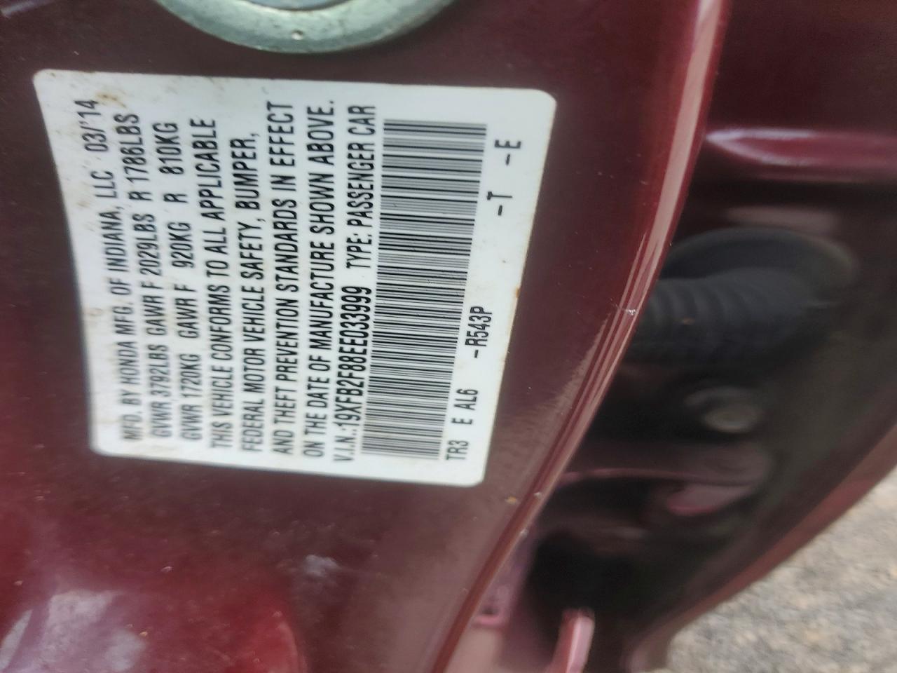 2014 Toyota Civic Ex Burgundy vin: 19XFB2F88EE033999