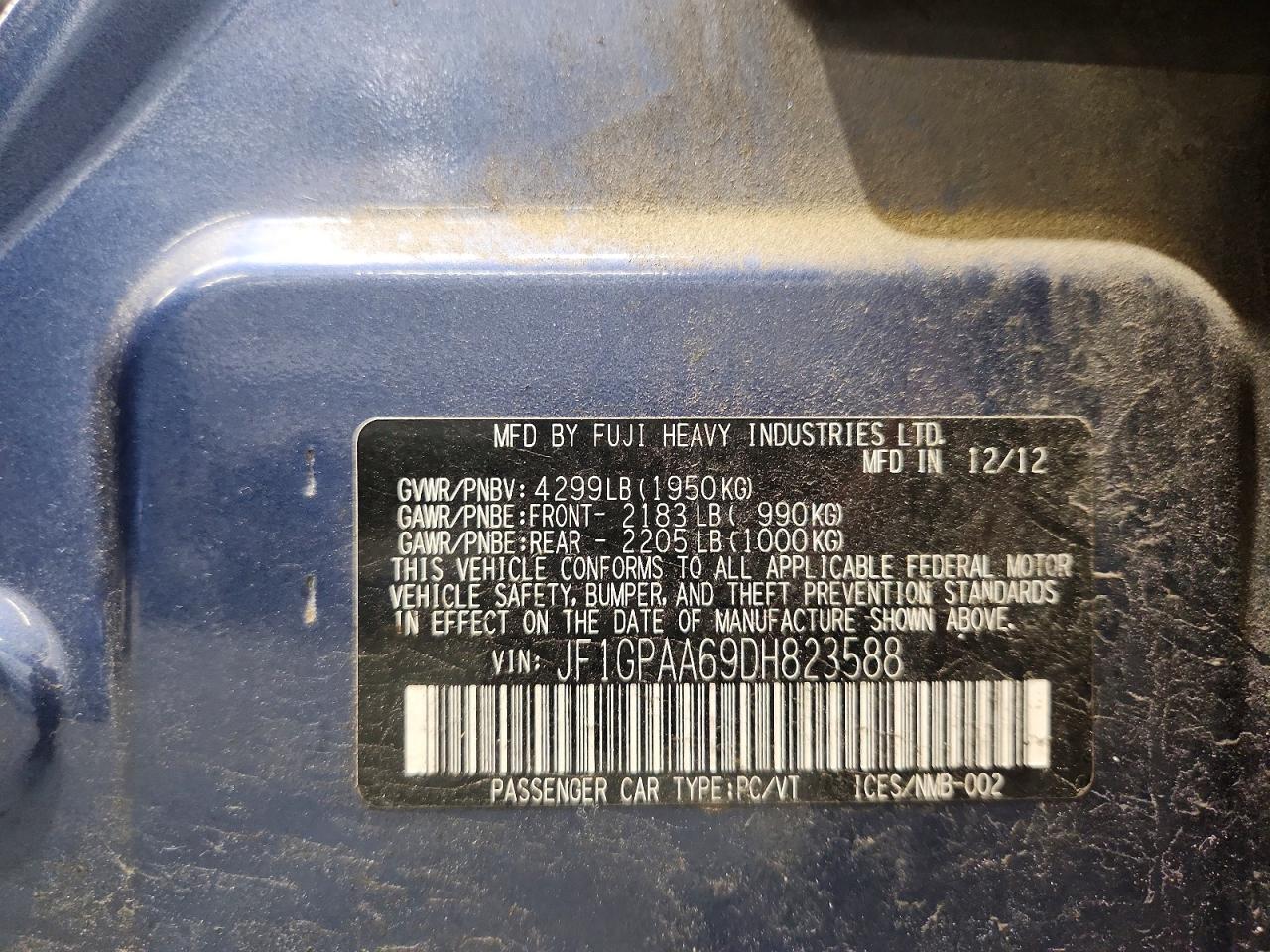 2013 Subaru Impreza Blue vin: JF1GPAA69DH823588
