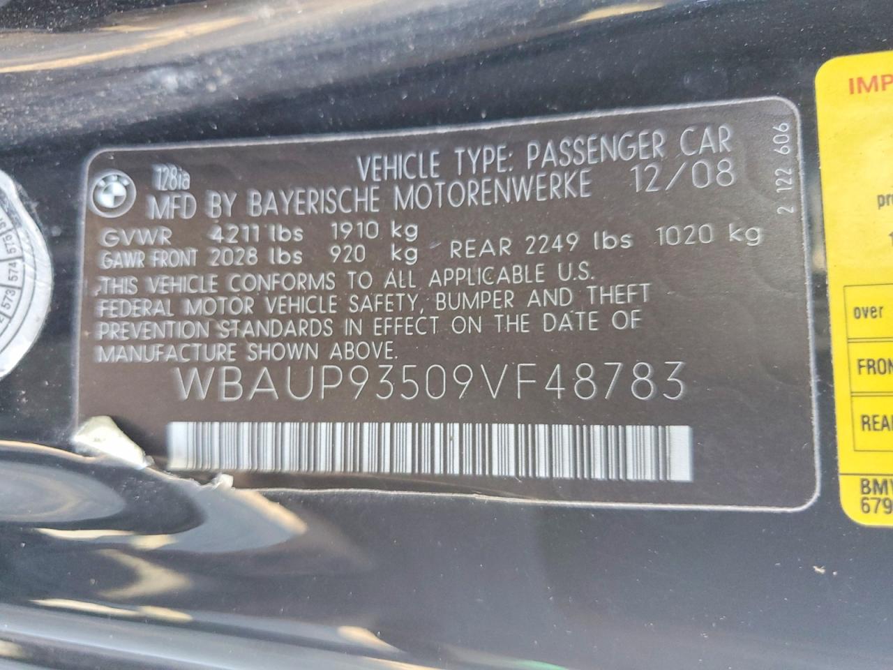 2009 Bmw 128 I Black vin: WBAUP93509VF48783