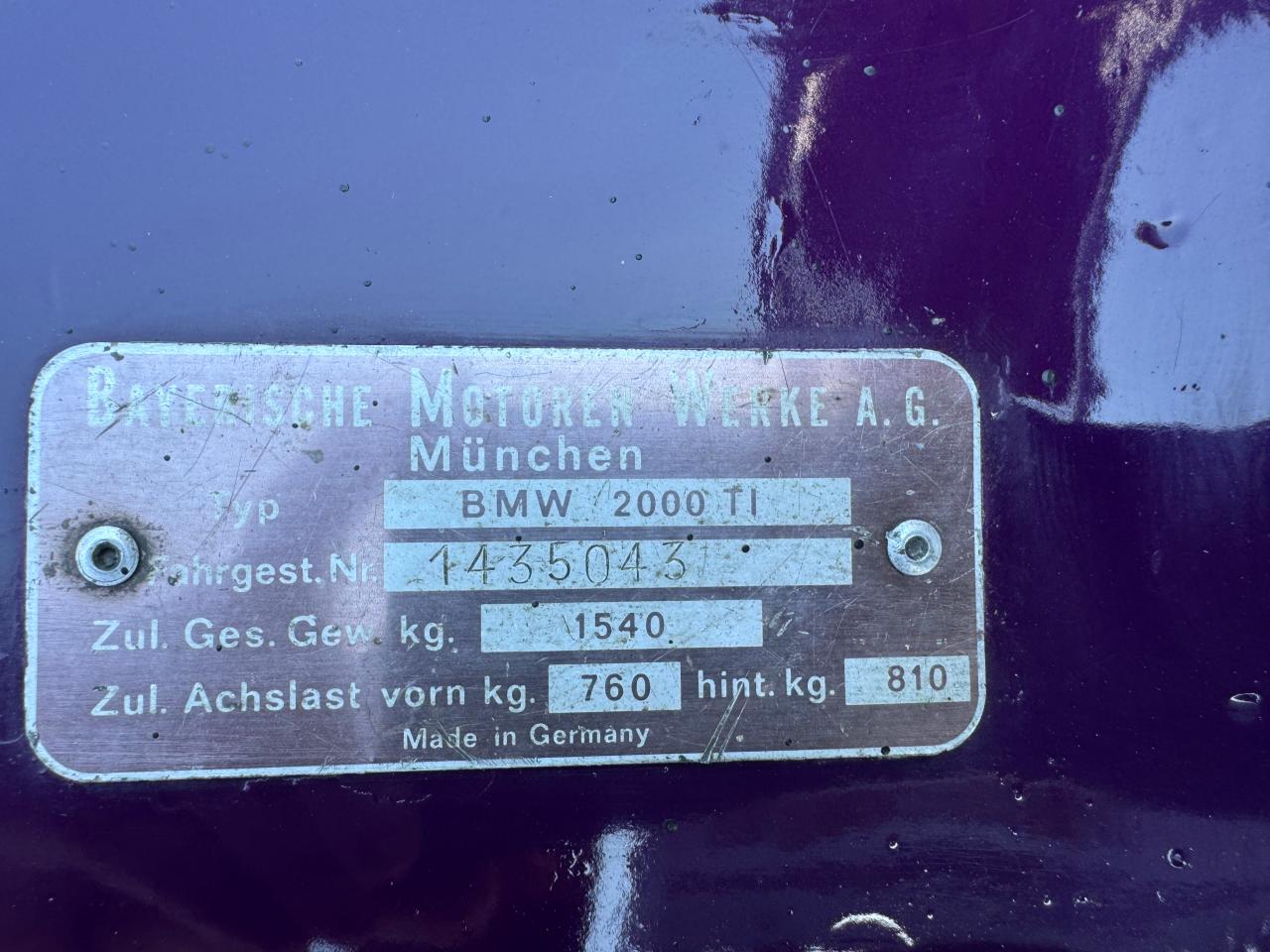 1968 Bmw                         2000 Purple vin: 1435043