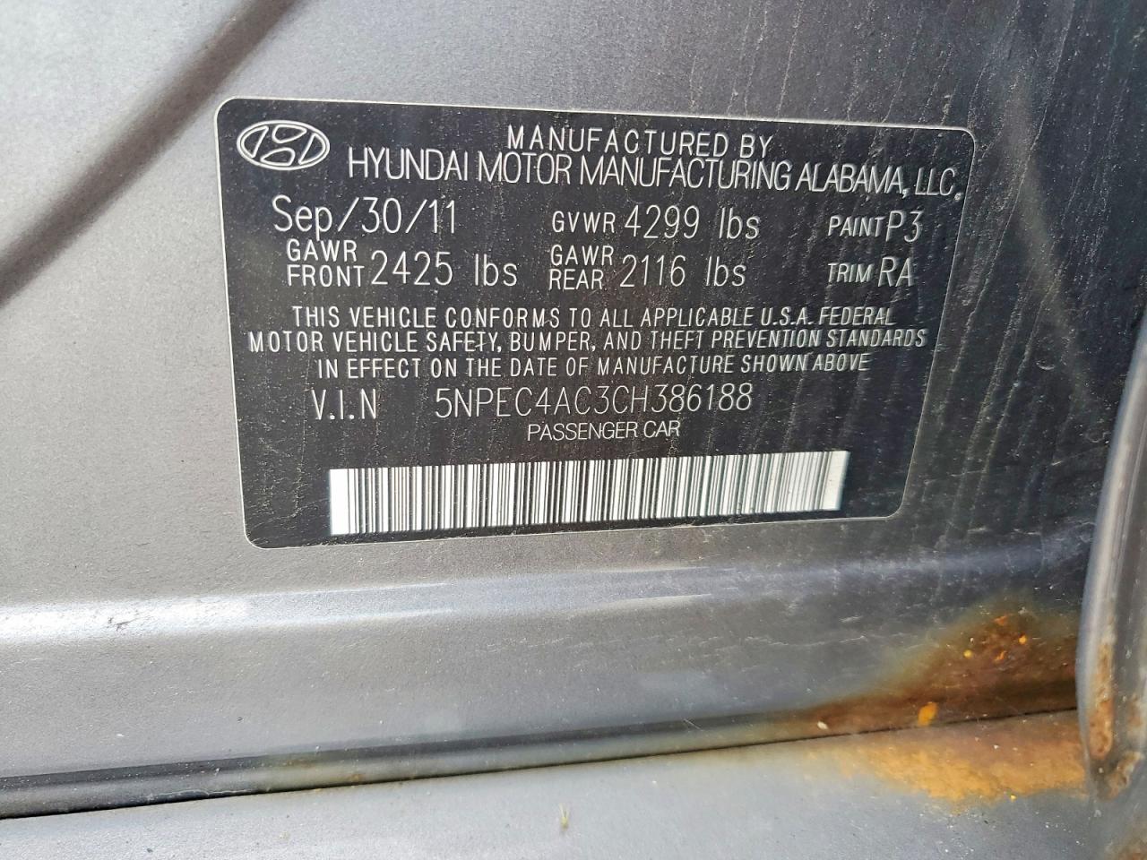 2012 Hyundai Sonata Se Gray vin: 5NPEC4AC3CH386188