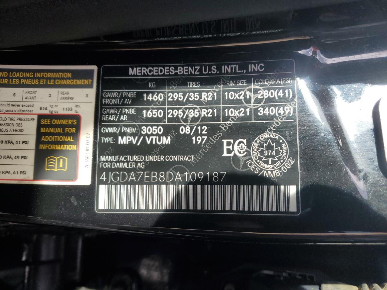 2013 Mercedes-benz Ml 63 Amg Black vin: 4JGDA7EB8DA109187