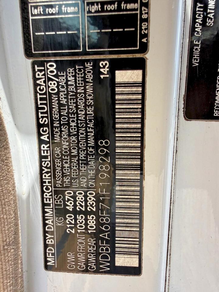 2001 Mercedes-benz Sl 500 White vin: WDBFA68F71F198298