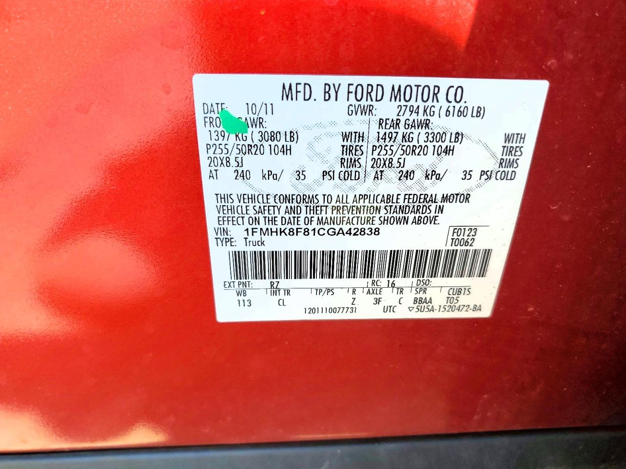 2012 Ford Explorer Limited Red vin: 1FMHK8F81CGA42838
