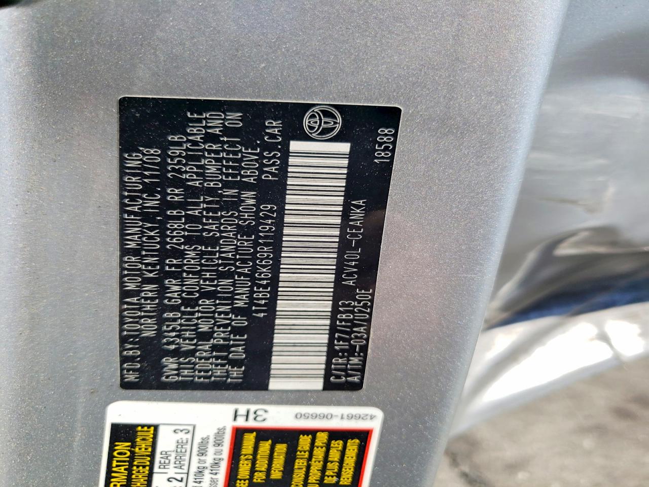 2009 Toyota Camry Le Gray vin: 4T4BE46K69R119429