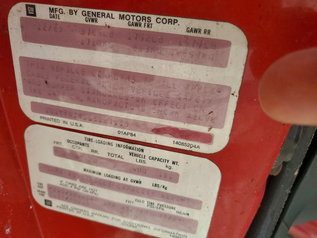 1986 Chevrolet Corvette Red vin: 1G1YY0781G5117115