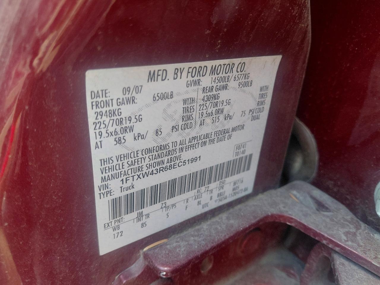 2008 Ford F450 Super Duty Burgundy vin: 1FTXW43R68EC51991